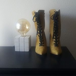 Mustard Mid-Calf Faux Suede Booties